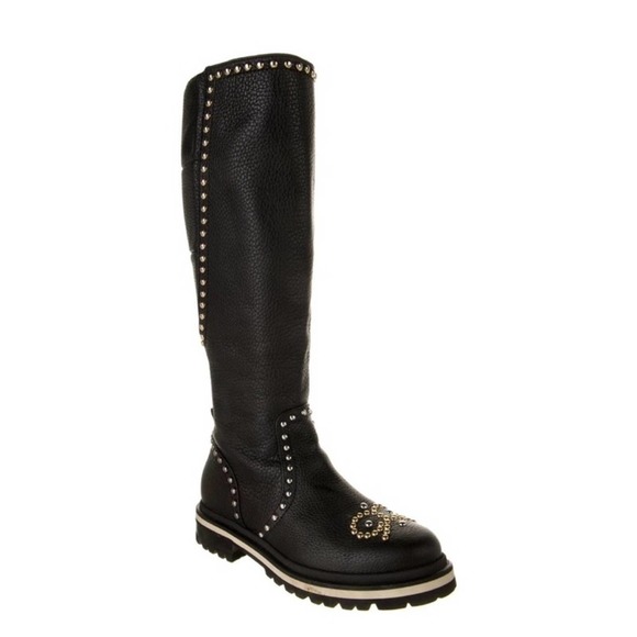 Fabiana Filippi Shoes - FABIANA PHILIPPI Pebbled Leather Studded Moto Boot